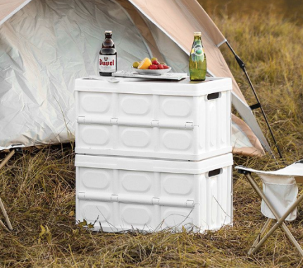 Foldable Storage Box with Wooden Lid - Side-Opening Design for Camping, Travel, Fishing, Home & Car Trunk Use