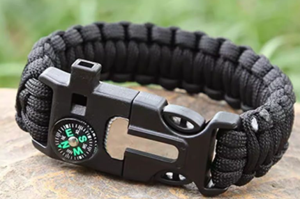 Multi-Functional Paracord Bracelet - with Flint Fire Starter, Compass, Whistle for Hiking, Camping & Emergency Survival